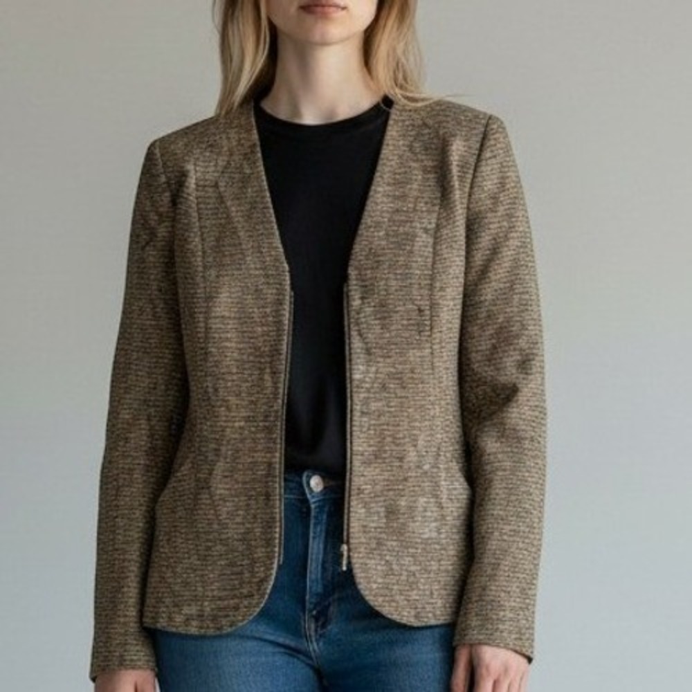Lafayette 148 New York Metallic Gold Black & Brown Zip Up Blazer Jacket Size‎ 4